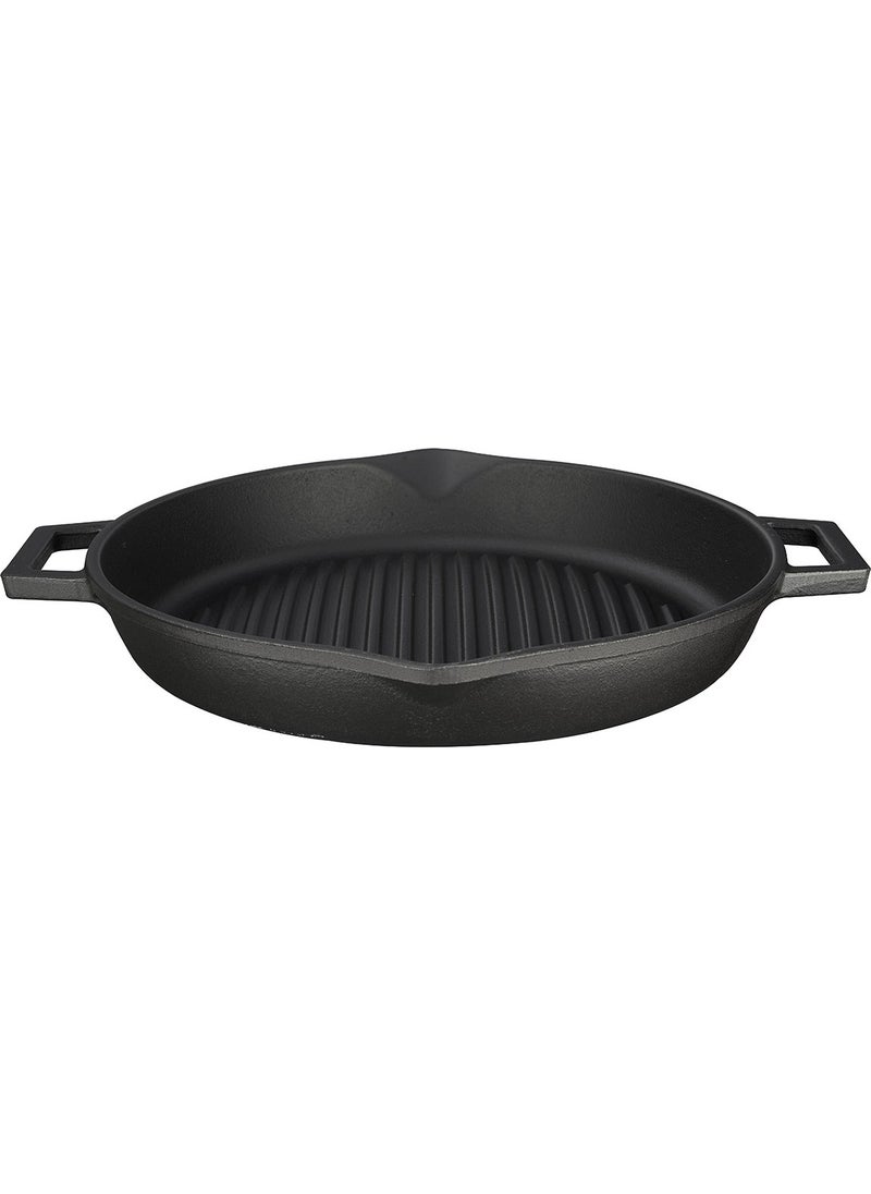 Lava Cast Iron Round Grill Pan with Metal Handle. Base Concave 15MM. DIAMETER(Ø)30CM.  - Image 1