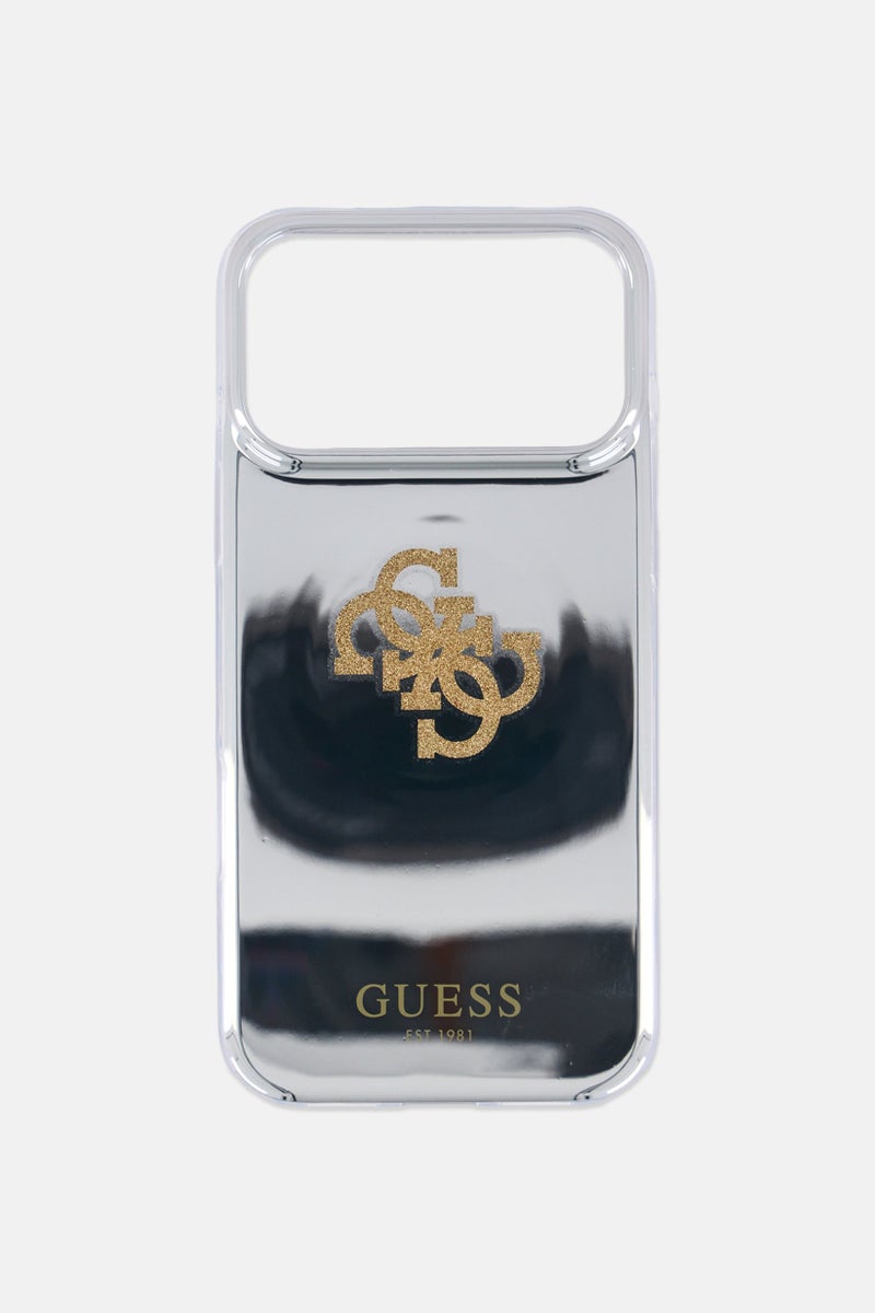 GUESS iPhone 17 Pro Max Mirror Case With Big 4G Glitter Logo, Silver - Image 2