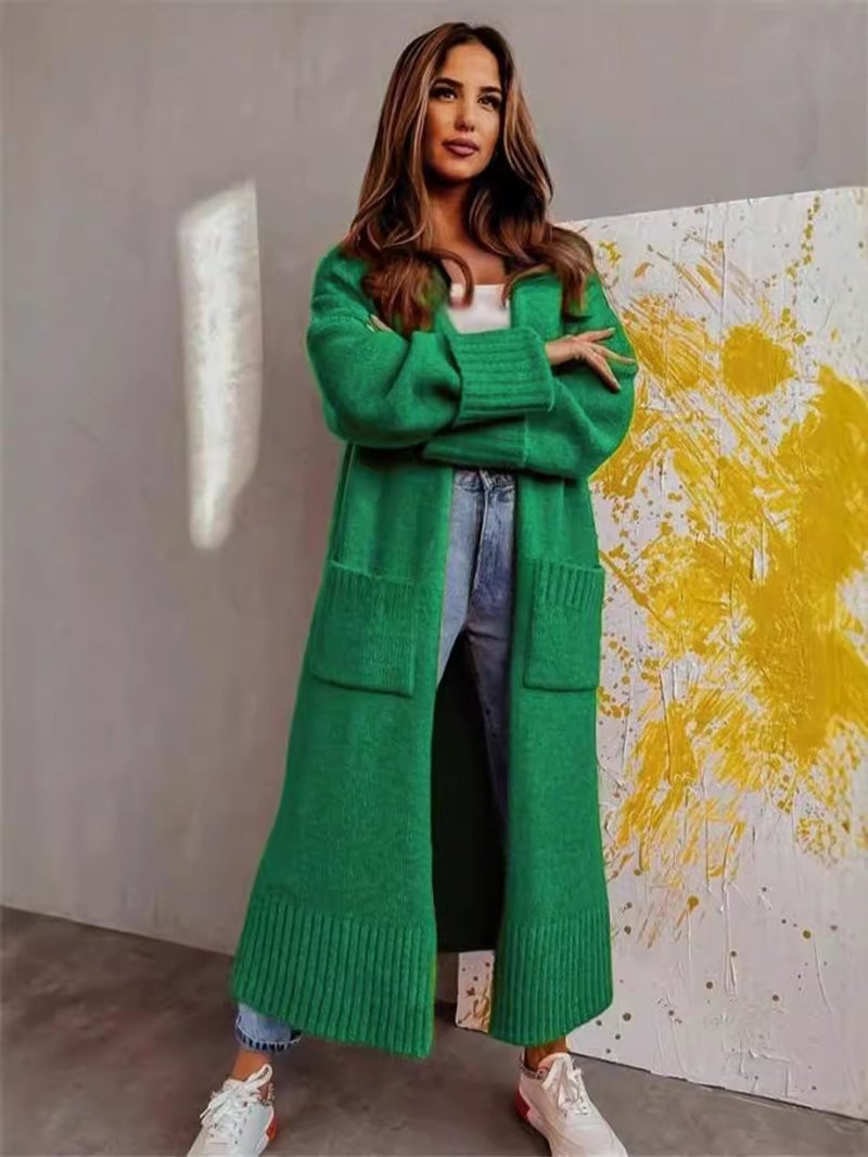 Loose Long Sleeve Knitted Cardigan Casual Coat Thickened Sweater - Image 3