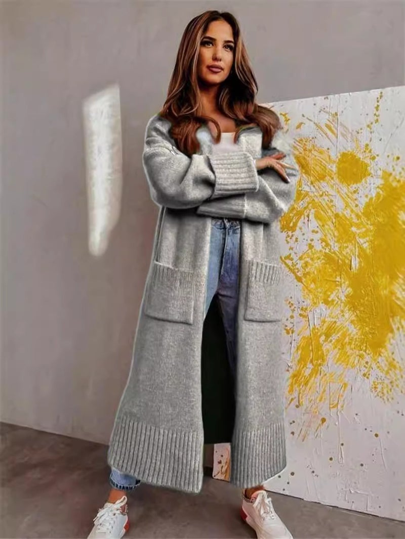 Loose Long Sleeve Knitted Cardigan Casual Coat Thickened Sweater - Image 2