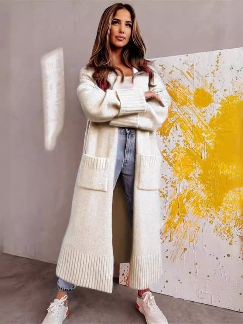 Loose Long Sleeve Knitted Cardigan Casual Coat Thickened Sweater - Image 4