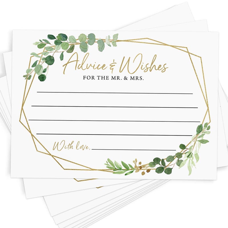 Printed Party Advice and Wishes for The Mr and Mrs â€“ Wedding Advice Cards for Bridal Shower, Games and Favors for Guests, Botanical Greenery Decor, 50 Cards - Image 1