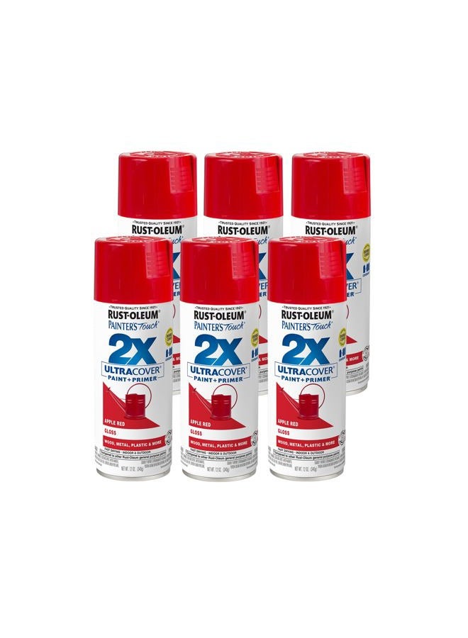 RUST-OLEUM 334024-6PK Painter's Touch 2X Ultra Cover Spray Paint, 12 oz, Gloss Apple Red, 6 Pack - Image 1