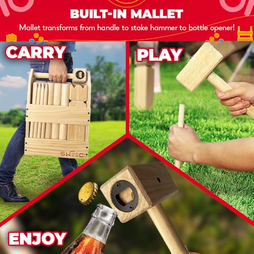 SWOOC Games - Kubb Yard Game Set - Premium Hardwood Viking Chess Set w/Wood Crate - for Adults & Kids - Backyard Size Kubb Game - for Kuub Tournaments with Friends - Viking Game - Kuube Outdoor Game - Image 3