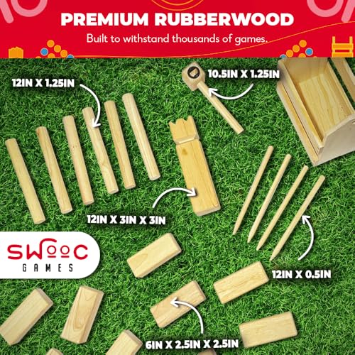 SWOOC Games - Kubb Yard Game Set - Premium Hardwood Viking Chess Set w/Wood Crate - for Adults & Kids - Backyard Size Kubb Game - for Kuub Tournaments with Friends - Viking Game - Kuube Outdoor Game - Image 4