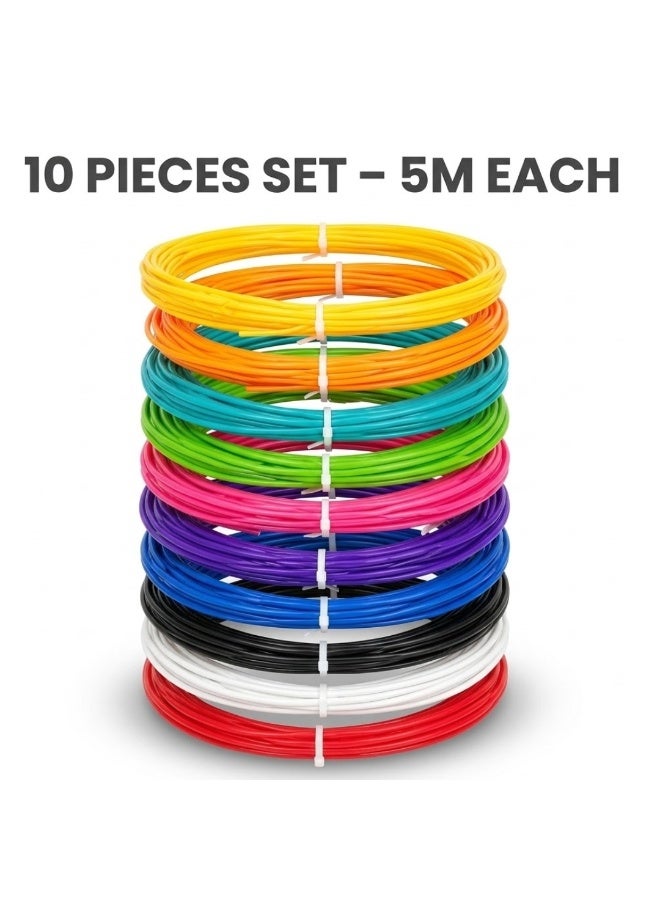 Lukadah 3D Pen Filament Refills 1.75mm – 10 Colors, 5m Each, Low Temperature 160–200°C, Multicolor Pack, Compatible with Most 3D Printing Pens, Smooth Drawing, Non-Toxic, Eco-Friendly Craft Plastic Wire for Kids Adults Art DIY - Image 3