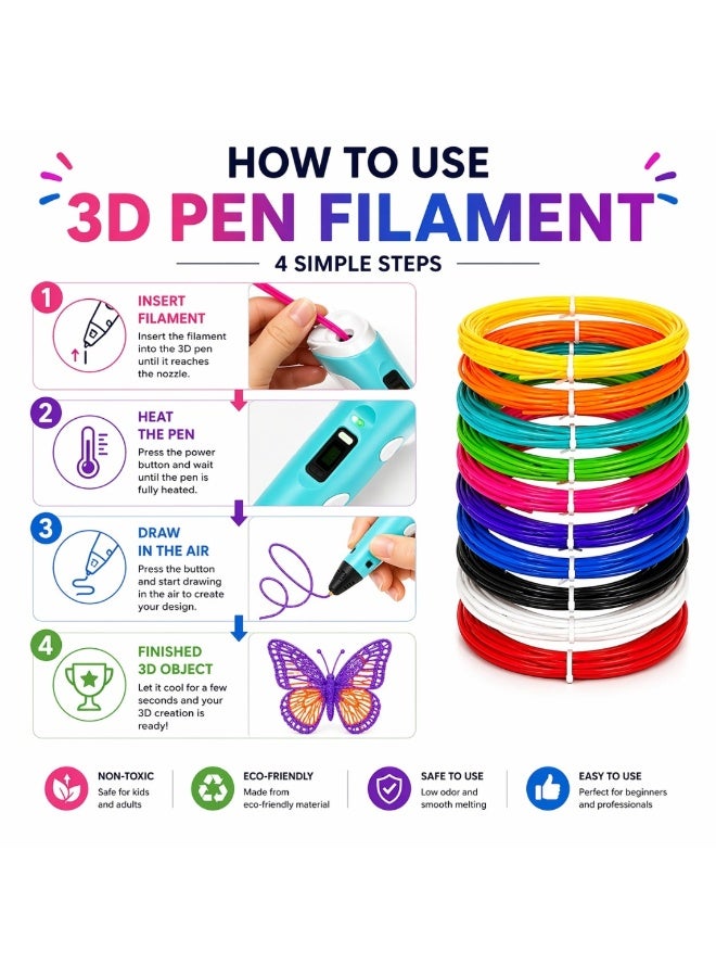 Lukadah 3D Pen Filament Refills 1.75mm – 10 Colors, 5m Each, Low Temperature 160–200°C, Multicolor Pack, Compatible with Most 3D Printing Pens, Smooth Drawing, Non-Toxic, Eco-Friendly Craft Plastic Wire for Kids Adults Art DIY - Image 4