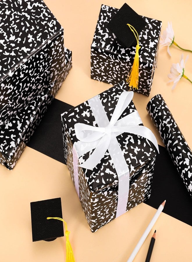 Whaline Back to School Speckled Wrapping Paper Teacher Appreciation Gift Wrapper Paper - 17 In x 32.8 Ft - Black White Speckled Composition Crafts Paper Mini Roll for First Day of School Party - Image 3