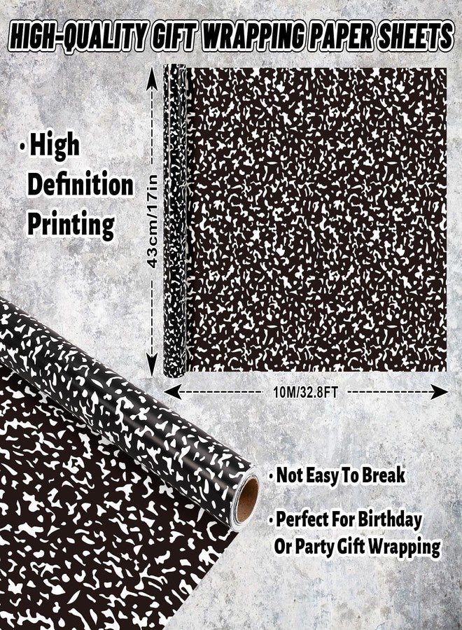 Whaline Back to School Speckled Wrapping Paper Teacher Appreciation Gift Wrapper Paper - 17 In x 32.8 Ft - Black White Speckled Composition Crafts Paper Mini Roll for First Day of School Party - Image 2