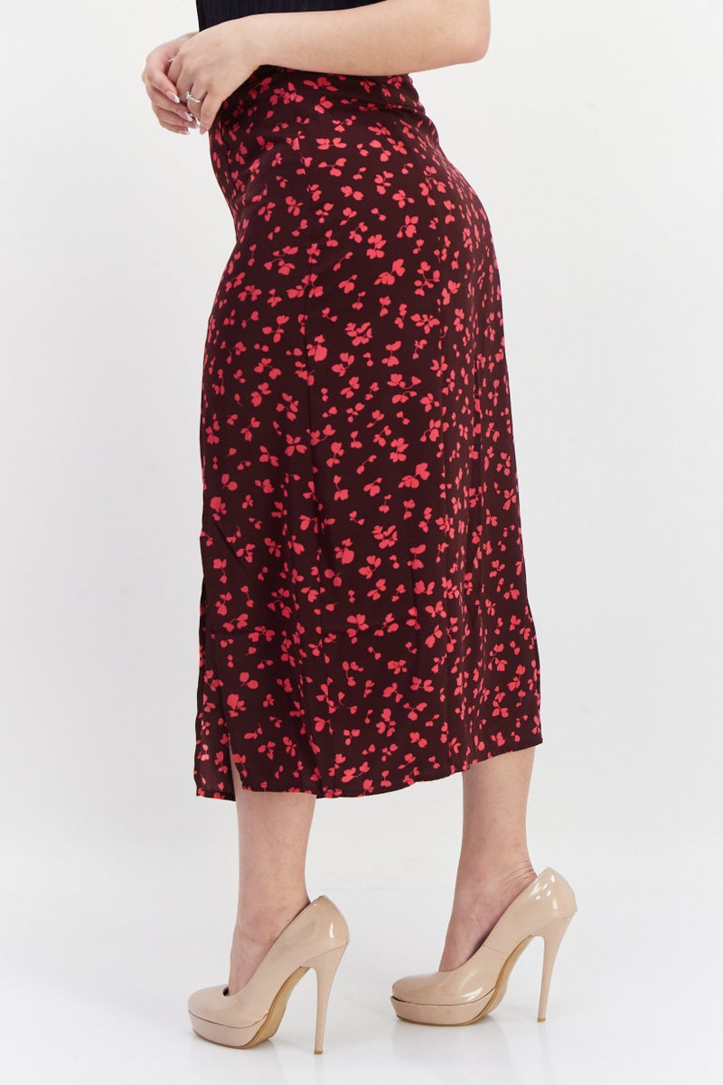 French Connection Women Floral Pattern Midi Skirts, Maroon - Image 2