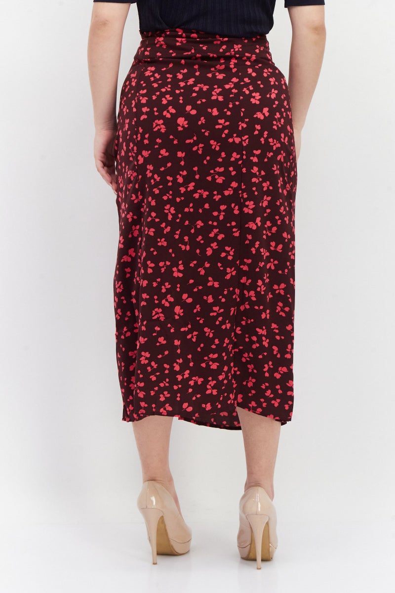 French Connection Women Floral Pattern Midi Skirts, Maroon - Image 4