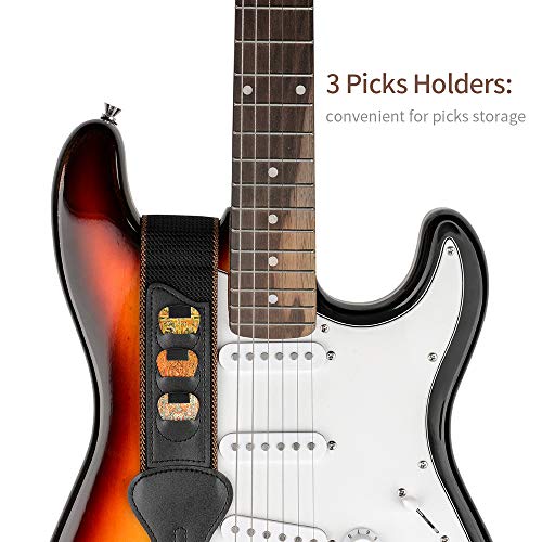 BestSounds Guitar Strap, 100% Soft Cotton Guitar Straps With 3 Pick Holders For Bass, Electric & Acoustic Guitar (Black) - Image 4