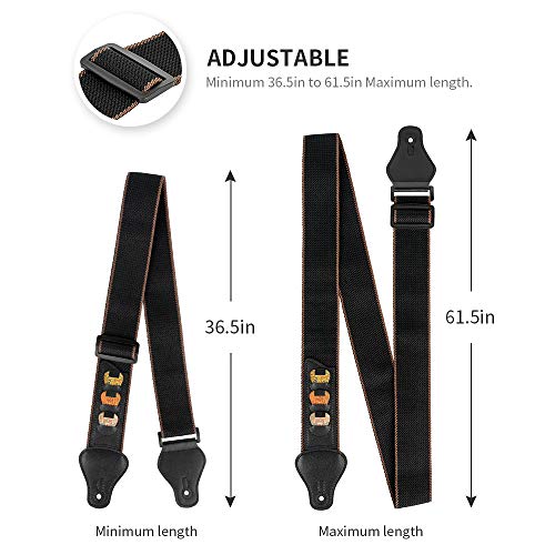 BestSounds Guitar Strap, 100% Soft Cotton Guitar Straps With 3 Pick Holders For Bass, Electric & Acoustic Guitar (Black) - Image 3