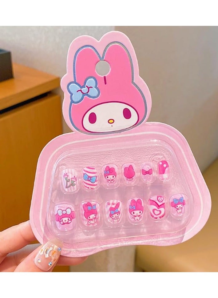 Yalla Pick 36Pcs Press on Nails for Girls, Children Press on Fake Nail Tip Cartoon Full Cover Short Children Artificial Nail, Cute Nails with Relief Designs (Yellow Puppy+ Blue+ Pink Bunny) - Image 5