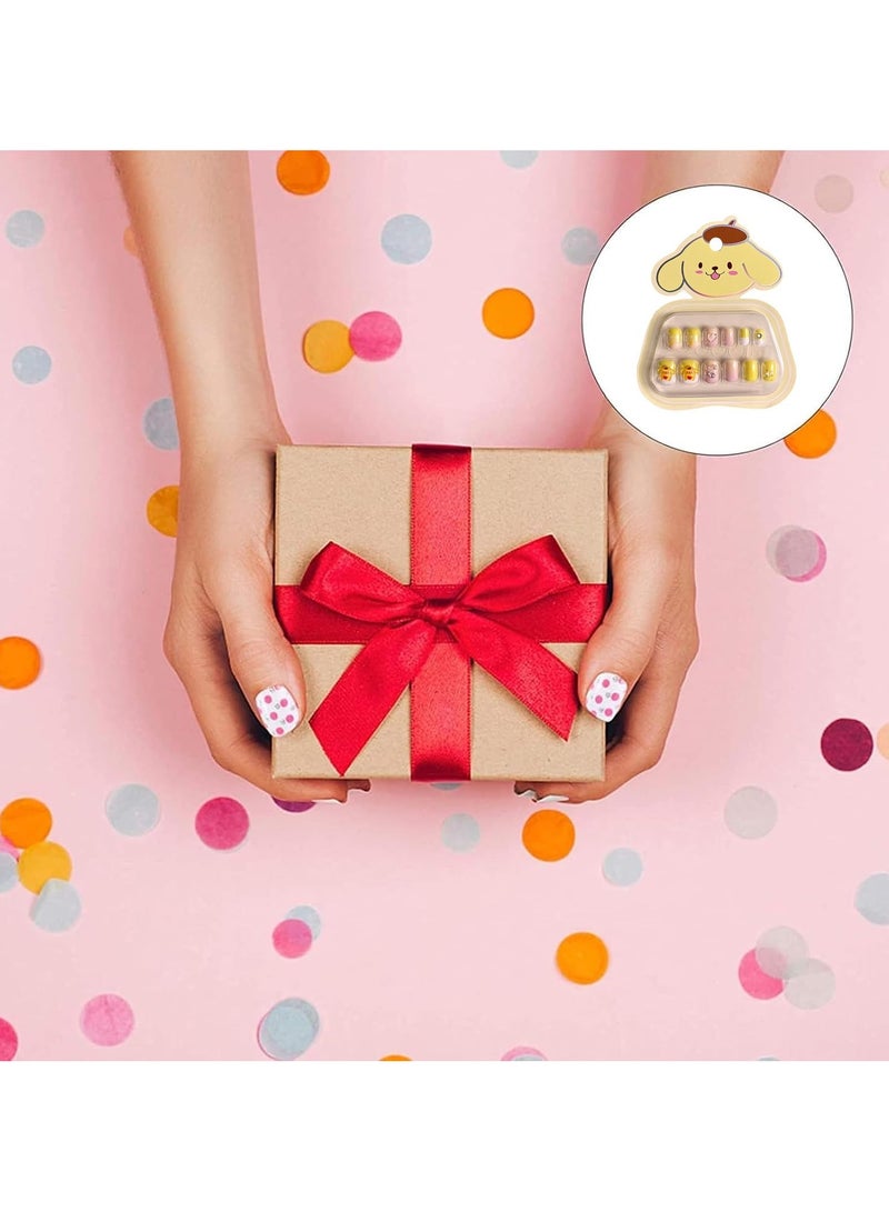 Yalla Pick 36Pcs Press on Nails for Girls, Children Press on Fake Nail Tip Cartoon Full Cover Short Children Artificial Nail, Cute Nails with Relief Designs (Yellow Puppy+ Blue+ Pink Bunny) - Image 4