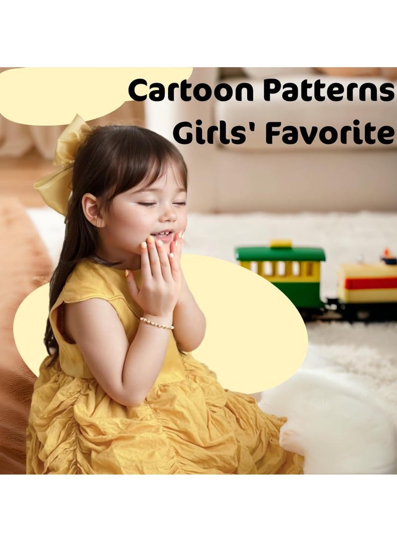 Yalla Pick 36Pcs Press on Nails for Girls, Children Press on Fake Nail Tip Cartoon Full Cover Short Children Artificial Nail, Cute Nails with Relief Designs (Yellow Puppy+ Blue+ Pink Bunny) - Image 3