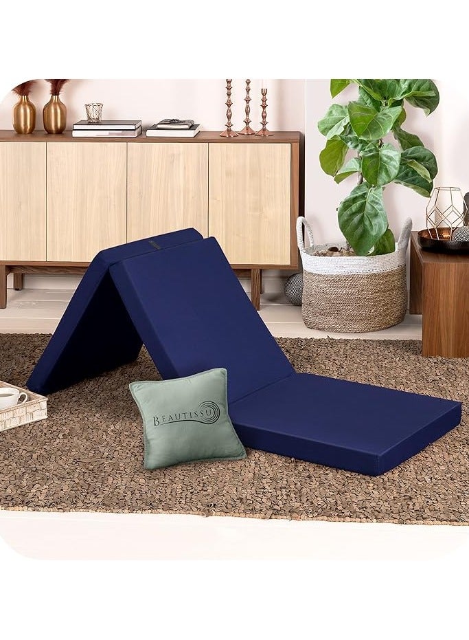 Comfy مرتبة طبية مريحة قابلة للطي محمولة 180 × 90 × 10 سم مخملية زرقاء - Image 1