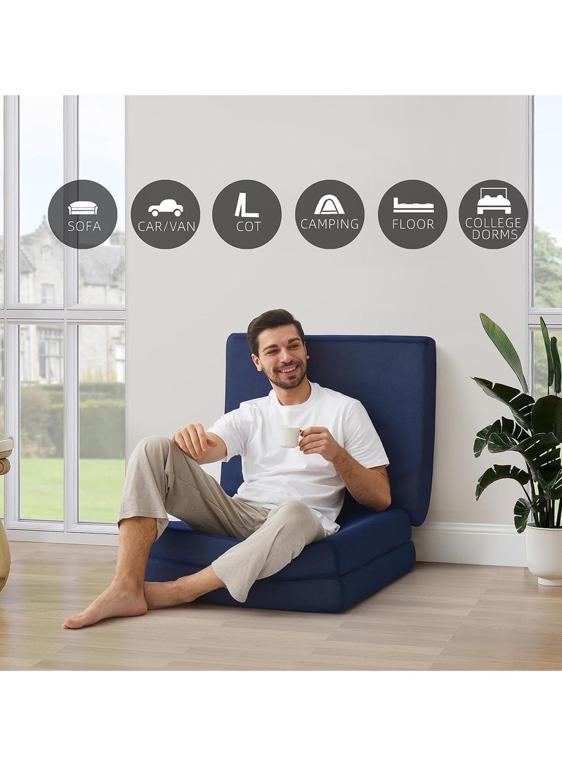 Comfy مرتبة طبية مريحة قابلة للطي محمولة 180 × 90 × 10 سم مخملية زرقاء - Image 4