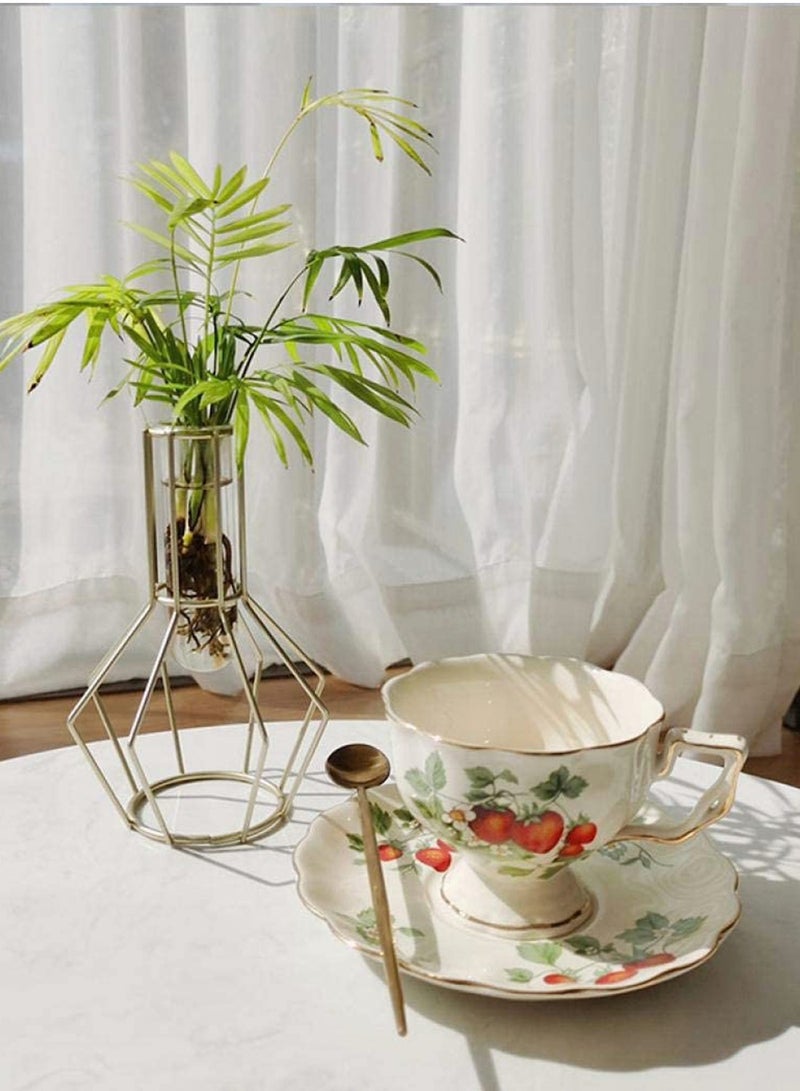 SYOSI Vintage Porcelain Tea Cup Coffee Mug Set Morning Tea Cup with Gold Trim  Gift Box, Coffee Cup + Saucer + Teaspoon, 220ml High a cup of strawberry cake - Image 2