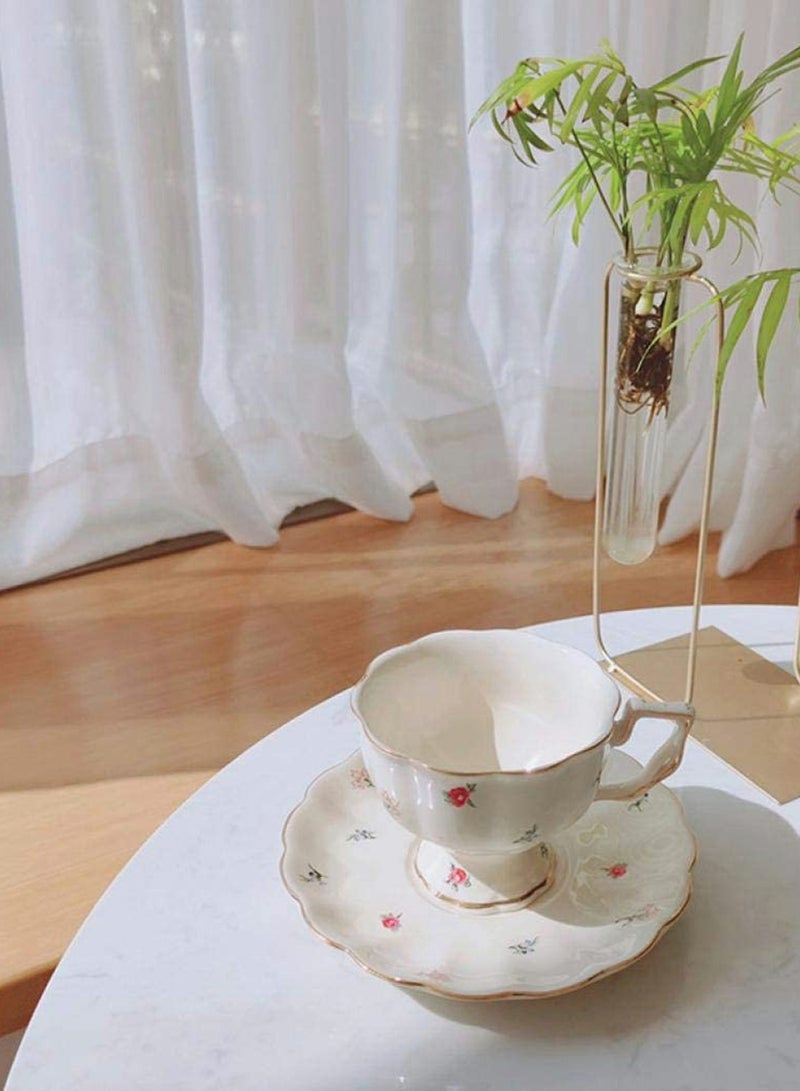 SYOSI Vintage Porcelain Tea Cup Coffee Mug Set Morning Tea Cup with Gold Trim  Gift Box, Coffee Cup + Saucer + Teaspoon, 220ml High a cup of strawberry cake - Image 3