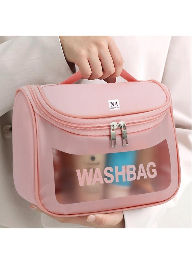 NFI essentials NFI essentials Transparent Cosmetic Organizer Bag with Hook, Washbag Pouch Travel Makeup Bag Portable Carry Toiletry Storage Bag Makeup Pouch for Women Girls  - Image 5