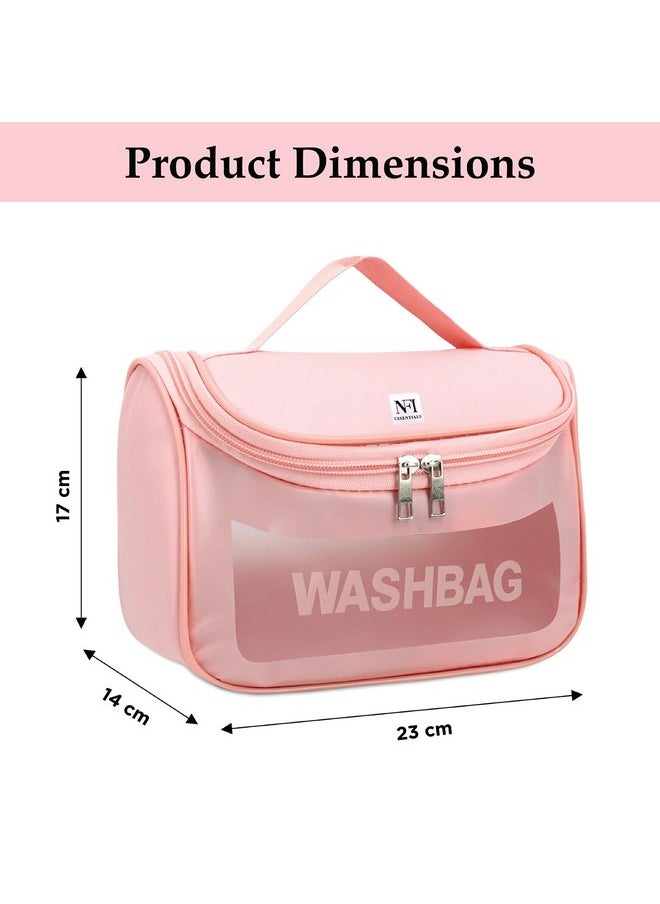 NFI essentials NFI essentials Transparent Cosmetic Organizer Bag with Hook, Washbag Pouch Travel Makeup Bag Portable Carry Toiletry Storage Bag Makeup Pouch for Women Girls  - Image 4