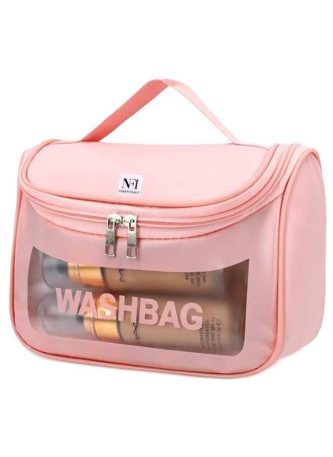 NFI essentials NFI essentials Transparent Cosmetic Organizer Bag with Hook, Washbag Pouch Travel Makeup Bag Portable Carry Toiletry Storage Bag Makeup Pouch for Women Girls  - Image 1