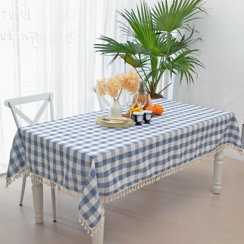 Midsummer Breeze Checkered Rectangle Tablecloth, Cotton Gingham Table Cloth Plaid Table Cover for Spring Summer Picnic Kitchen Dinner Restaurant Easter Partyï¼ˆ55x70,Blue - Image 5