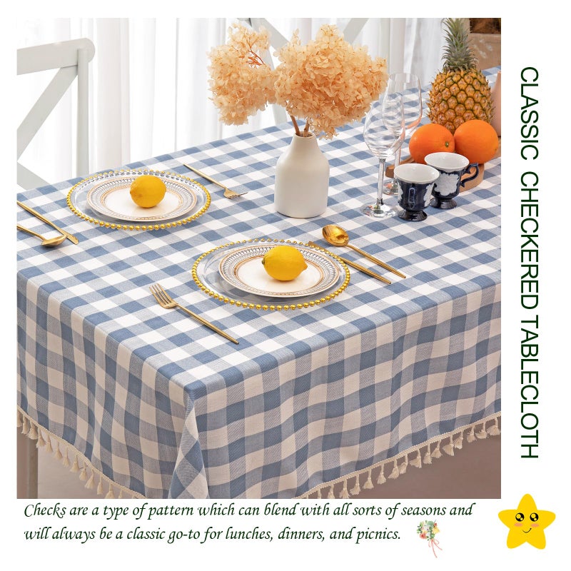 Midsummer Breeze Checkered Rectangle Tablecloth, Cotton Gingham Table Cloth Plaid Table Cover for Spring Summer Picnic Kitchen Dinner Restaurant Easter Partyï¼ˆ55x70,Blue - Image 2