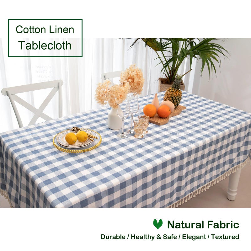 Midsummer Breeze Checkered Rectangle Tablecloth, Cotton Gingham Table Cloth Plaid Table Cover for Spring Summer Picnic Kitchen Dinner Restaurant Easter Partyï¼ˆ55x70,Blue - Image 4