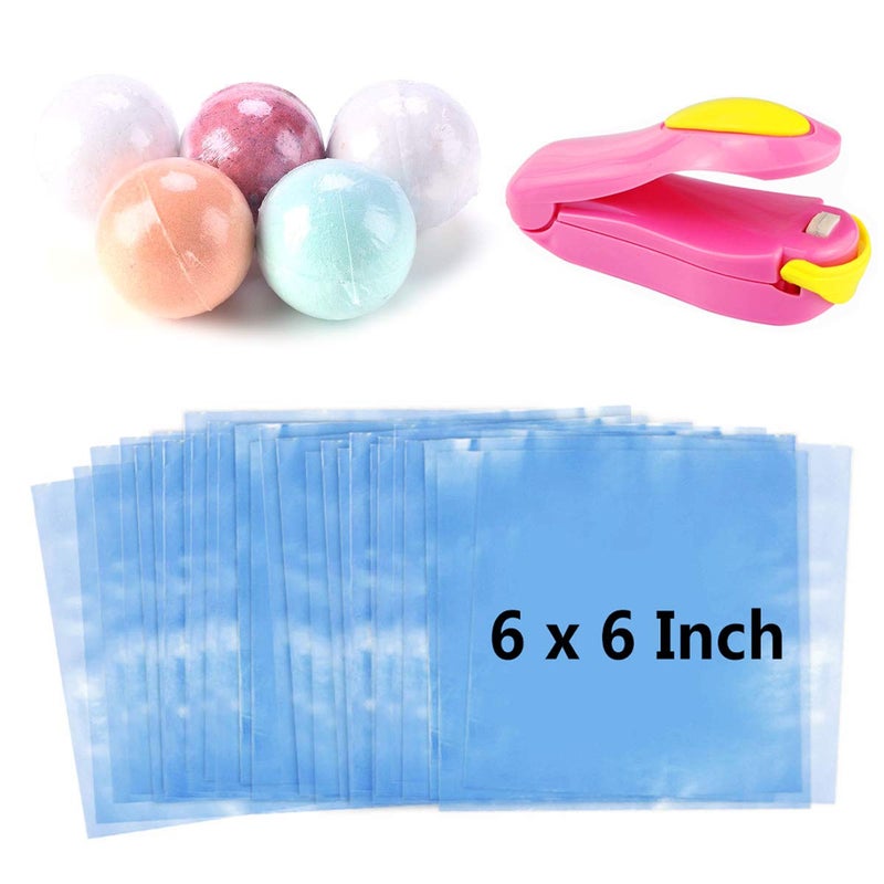 WFPLUS 200 pcs 6 x 6 inch Shrink Wrap Bags with Bonus Mini Heat Sealer, Bags for Handmade Soaps, Bath Bombs and DIY Crafts - Image 1
