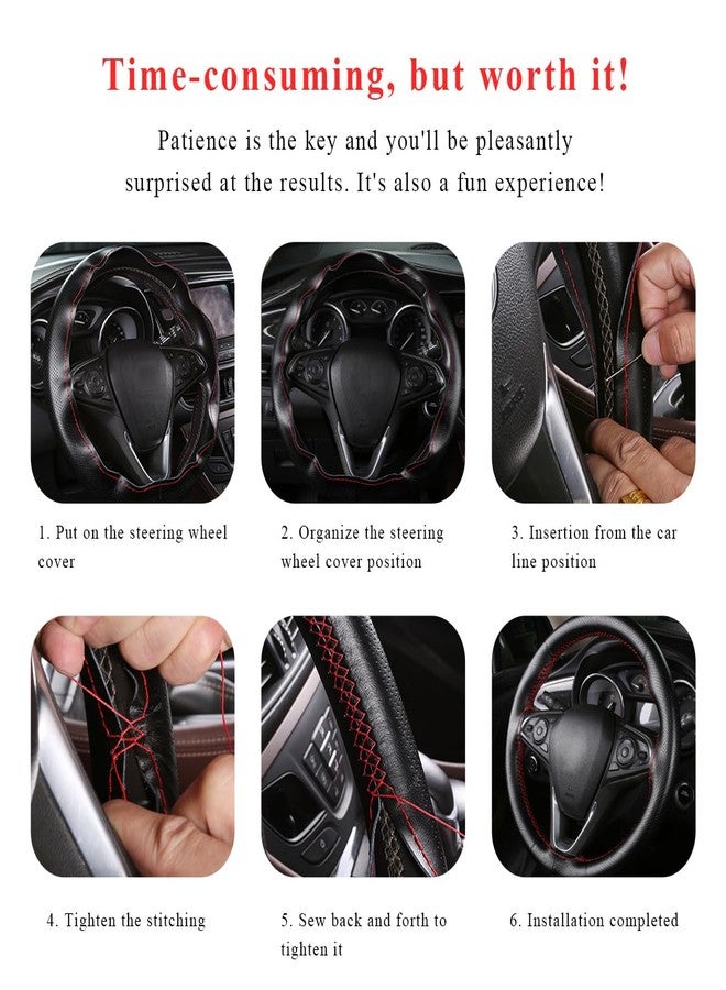 Yourkar Leather Steering Wheel Cover, 15"×15" Breathable Steering Wheel Cover DIY Kit with Needle Thread, Non-Slip Leather Stitch on Wrap Steering Wheel Protector, Car Accessories (Black & Red) - Image 5