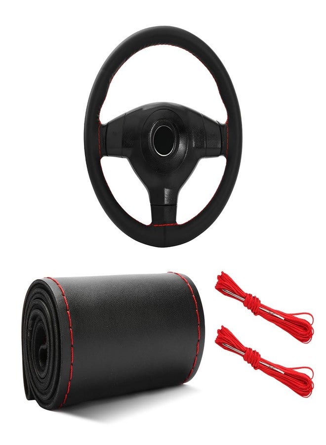 Yourkar Leather Steering Wheel Cover, 15"×15" Breathable Steering Wheel Cover DIY Kit with Needle Thread, Non-Slip Leather Stitch on Wrap Steering Wheel Protector, Car Accessories (Black & Red) - Image 1
