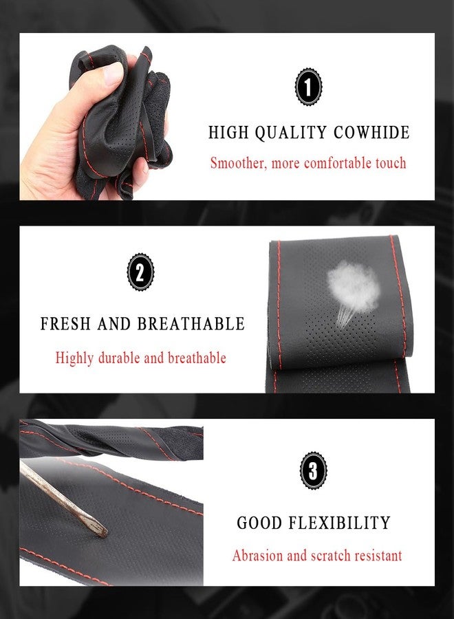 Yourkar Leather Steering Wheel Cover, 15"×15" Breathable Steering Wheel Cover DIY Kit with Needle Thread, Non-Slip Leather Stitch on Wrap Steering Wheel Protector, Car Accessories (Black & Red) - Image 3
