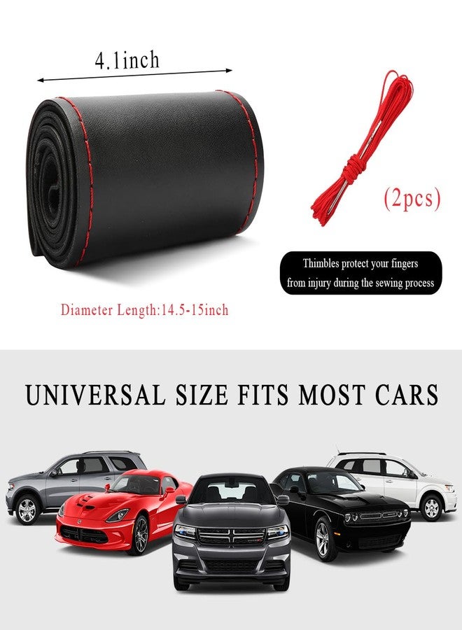 Yourkar Leather Steering Wheel Cover, 15"×15" Breathable Steering Wheel Cover DIY Kit with Needle Thread, Non-Slip Leather Stitch on Wrap Steering Wheel Protector, Car Accessories (Black & Red) - Image 2