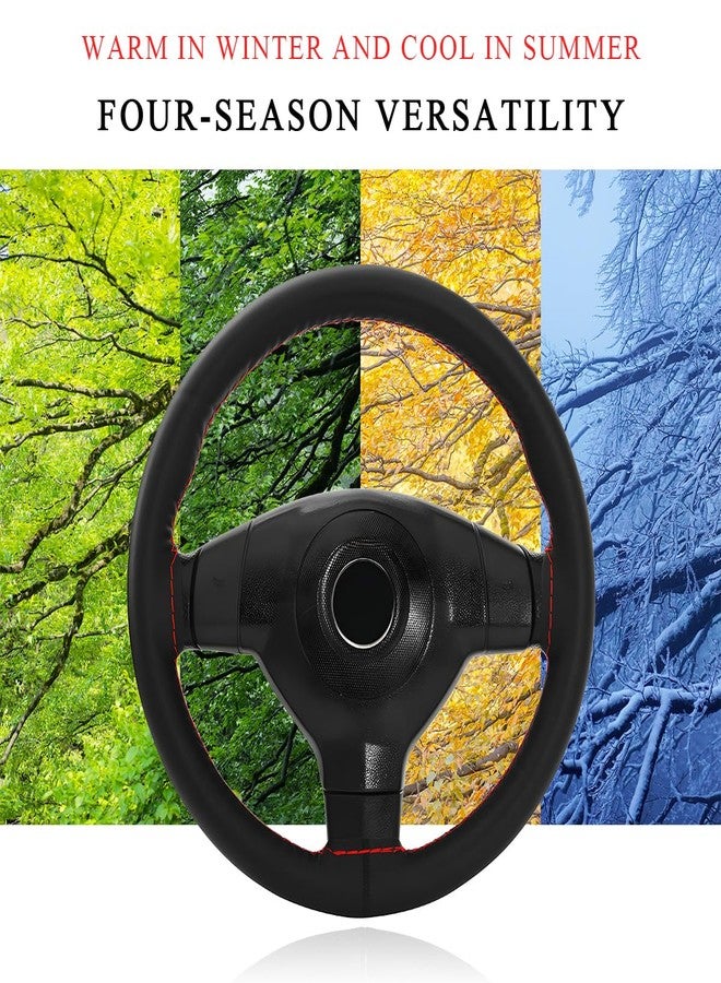 Yourkar Leather Steering Wheel Cover, 15"×15" Breathable Steering Wheel Cover DIY Kit with Needle Thread, Non-Slip Leather Stitch on Wrap Steering Wheel Protector, Car Accessories (Black & Red) - Image 4