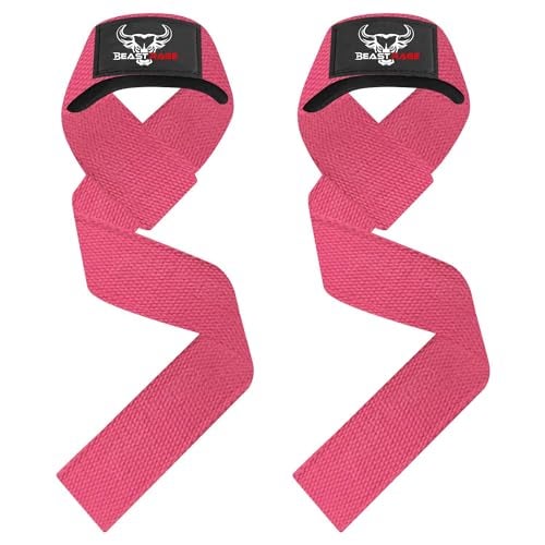 BEAST RAGE Lifting Wrist Straps for Weightlifting, Straps Gym Grip Power Workouts Lifting Straps Padded Cotton Men Women Wrap Lift, Deadlift Bodybuilding Weight Lifting Exercise Straps (Pink) - Image 1