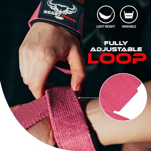 BEAST RAGE Lifting Wrist Straps for Weightlifting, Straps Gym Grip Power Workouts Lifting Straps Padded Cotton Men Women Wrap Lift, Deadlift Bodybuilding Weight Lifting Exercise Straps (Pink) - Image 3