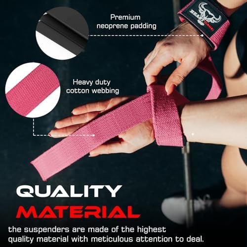BEAST RAGE Lifting Wrist Straps for Weightlifting, Straps Gym Grip Power Workouts Lifting Straps Padded Cotton Men Women Wrap Lift, Deadlift Bodybuilding Weight Lifting Exercise Straps (Pink) - Image 2