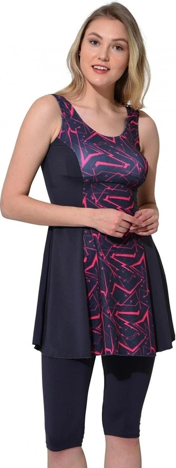 Swana Women's Patterned Piece Tights Dress Swimsuit  - Image 1