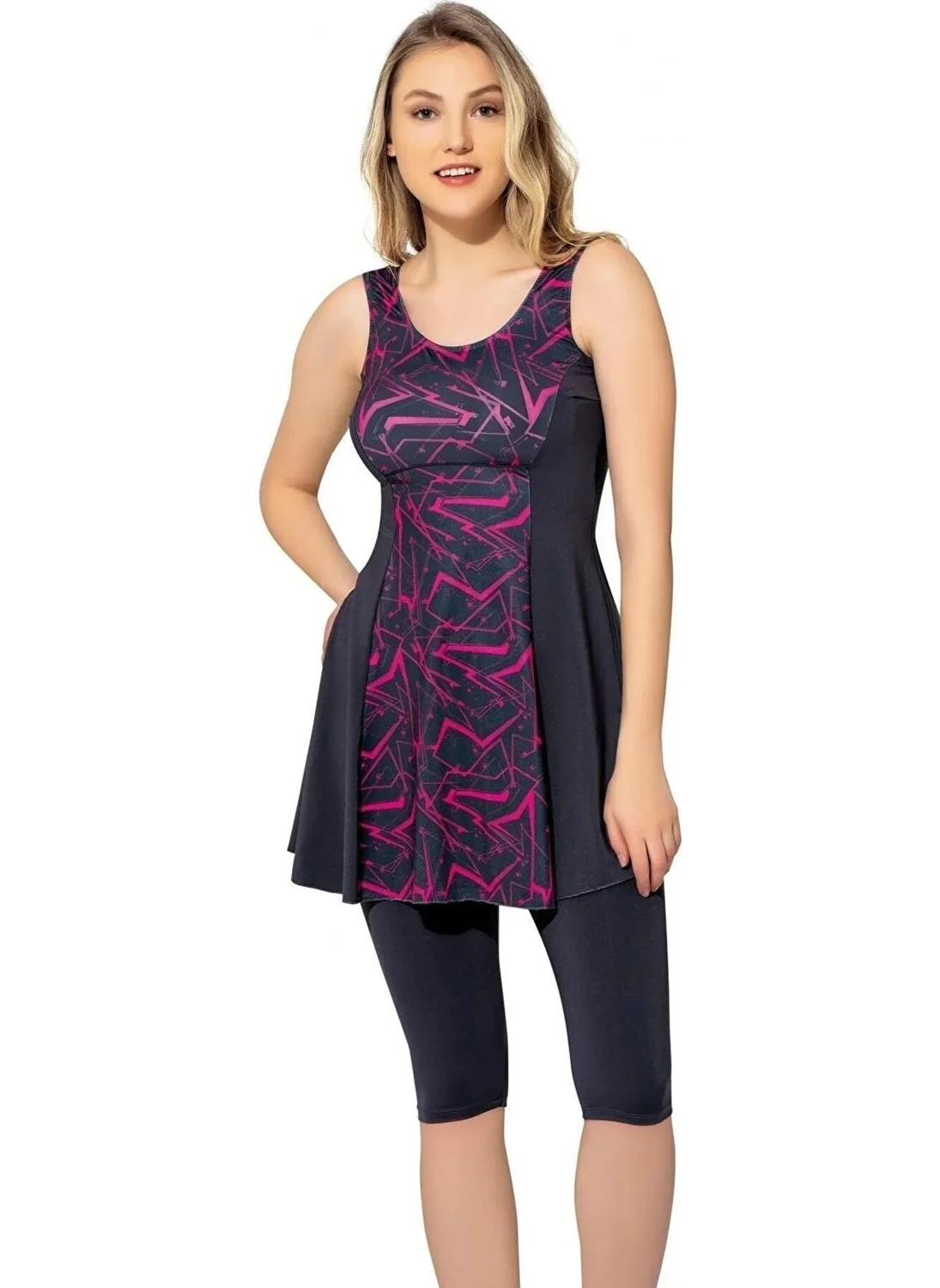 سوانا Women's Patterned Piece Tights Dress Swimsuit