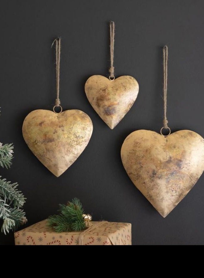 THOR INSTRUMENTS Antique Style Hangings Heart-Shaped Iron Ornament with Golden Antique Finish, 3D Sign with Hanging Love Symbol with Golden Finish and Heart Bell, Wall Art for Home Indoor Outdoor - Image 5