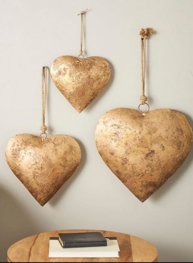 THOR INSTRUMENTS Antique Style Hangings Heart-Shaped Iron Ornament with Golden Antique Finish, 3D Sign with Hanging Love Symbol with Golden Finish and Heart Bell, Wall Art for Home Indoor Outdoor - Image 4