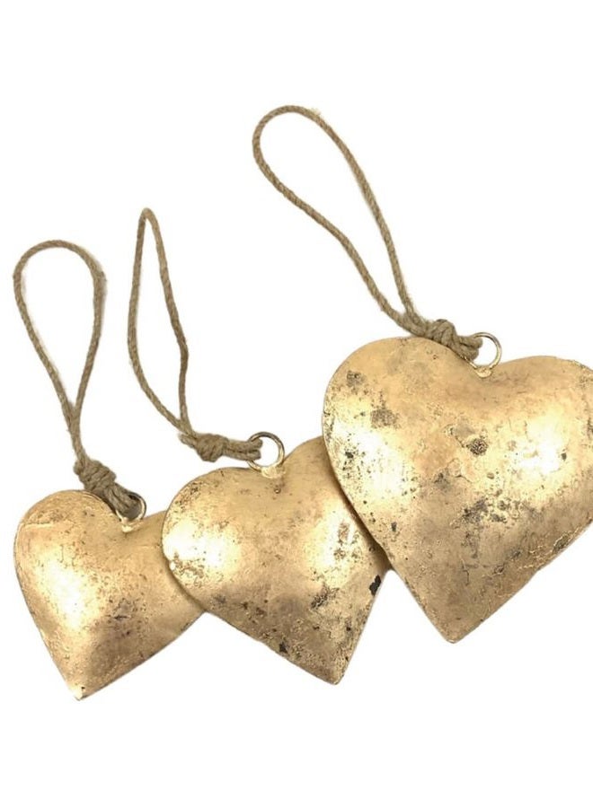 THOR INSTRUMENTS Antique Style Hangings Heart-Shaped Iron Ornament with Golden Antique Finish, 3D Sign with Hanging Love Symbol with Golden Finish and Heart Bell, Wall Art for Home Indoor Outdoor - Image 3