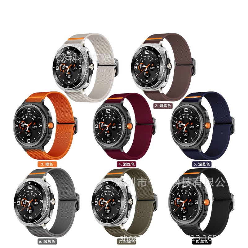 سوار ساعة ذكية سوار نايلون حلقي متوافق مع Samsung Galaxy Watch 8 Classic بملاءمة قابلة للتعديل وحزام بديل باللون برتقالي قابل للتعديل - Image 1