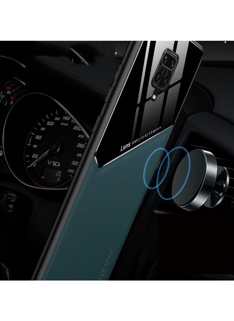 Case Leather Texture Car Magnetic Phone Cover For Xiaomi Redmi Note 9s/Note 9 Pro _Green