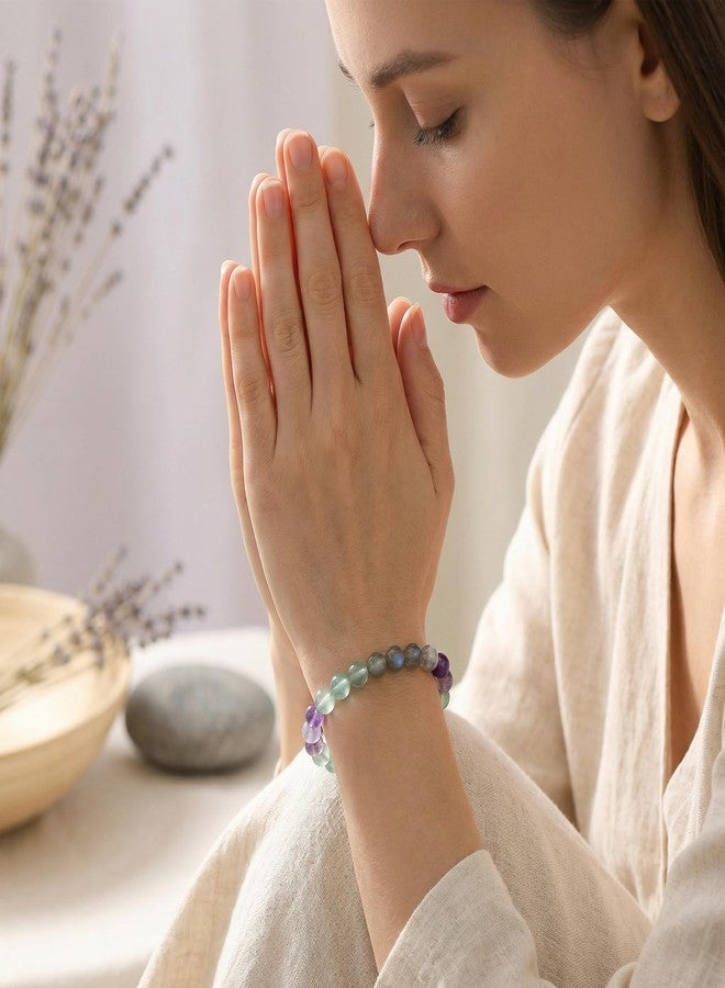 Bivei Healing Prayers Bracelet, Strength Crystal Healing Bracelet 8MM with Amethyst & Fluorite & Labradorite - Spiritual Stretch Beaded Jewelry for Women Men Gift - Image 4