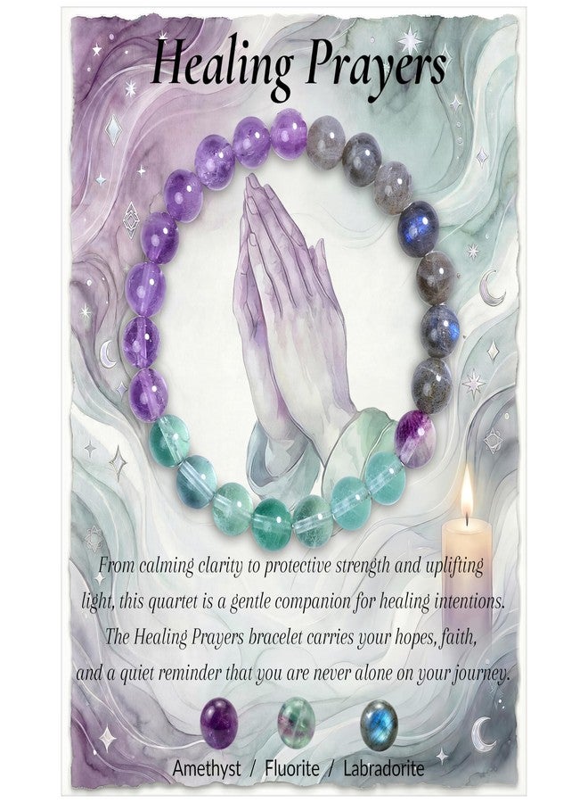 Bivei Healing Prayers Bracelet, Strength Crystal Healing Bracelet 8MM with Amethyst & Fluorite & Labradorite - Spiritual Stretch Beaded Jewelry for Women Men Gift - Image 1