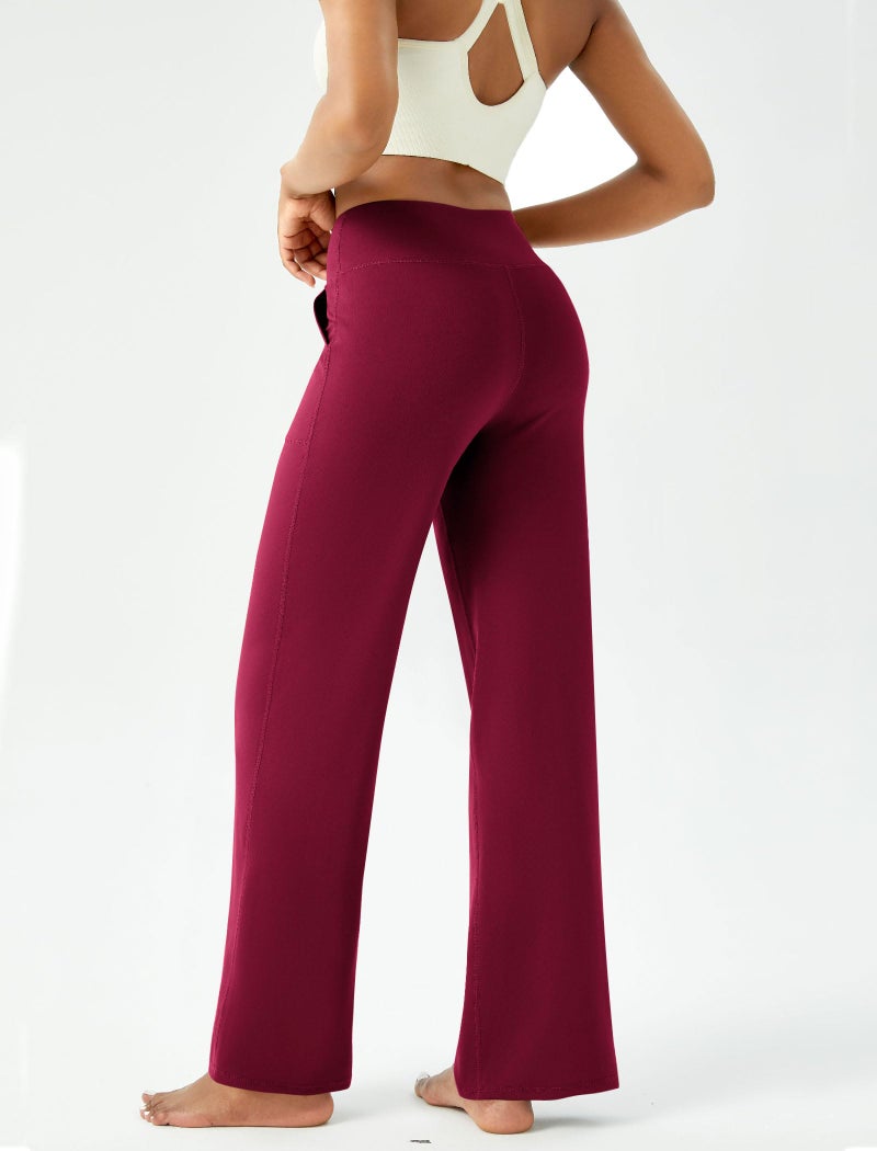 DLOODA Womens Wide Leg Yoga Pants Casual Work Dress Pants Lounge Sweatpants High Waist Comfy Loose Trousers with Pockets Wine Red - Image 4