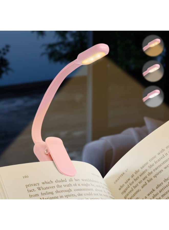 ناكسي فلاي ضوء للكتب، أضواء للقراءة للكتب في السرير، مصباح قراءة LED قابل للتثبيت مع 3 أوضاع ألوان وتعتيم سلس، مصباح كتاب محمول وخفيف الوزن يعمل ببطاريات AAA لفترة تشغيل طويلة للسفر والمكتب (وردي) - Image 1